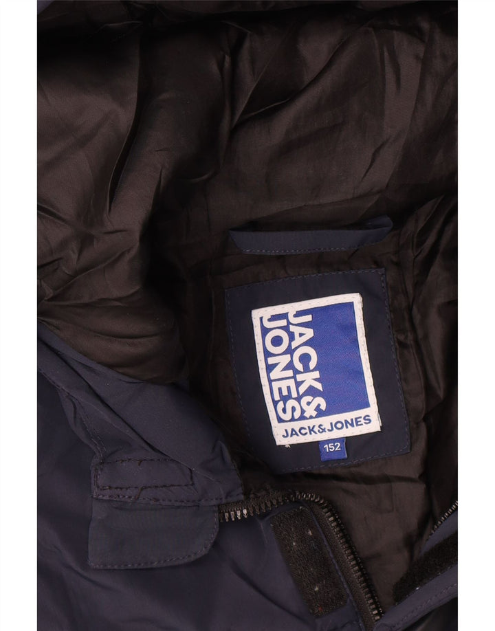 Jack & Jones Wattierte Jacke mit grafischer Kapuze für Jungen, 11–12 Jahre, Marineblau