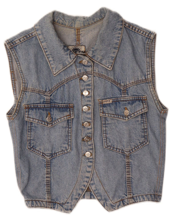 Vintage Damen Crop Denim Weste UK 12 Mittelblau