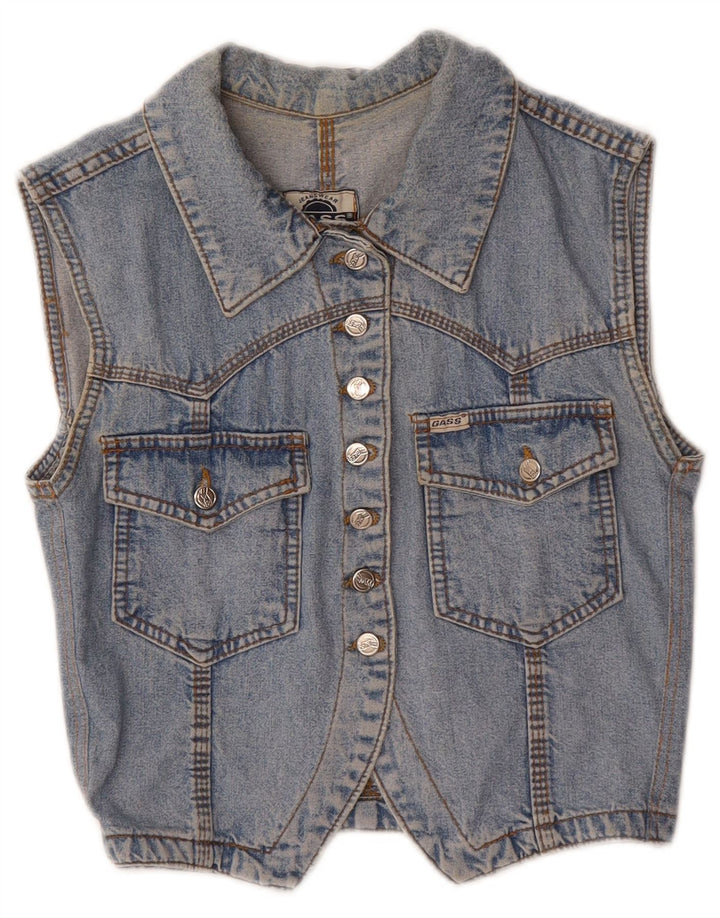 Vintage Damen Crop Denim Weste UK 12 Mittelblau