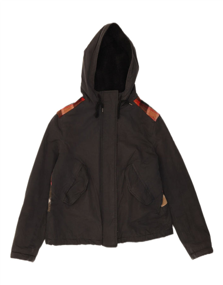ROY ROGERS Womens Hooded Bomber Jacket IT 42 Medium Black Check Cotton Vintage Roy Rogers and Second-Hand Roy Rogers from Messina Hembry 