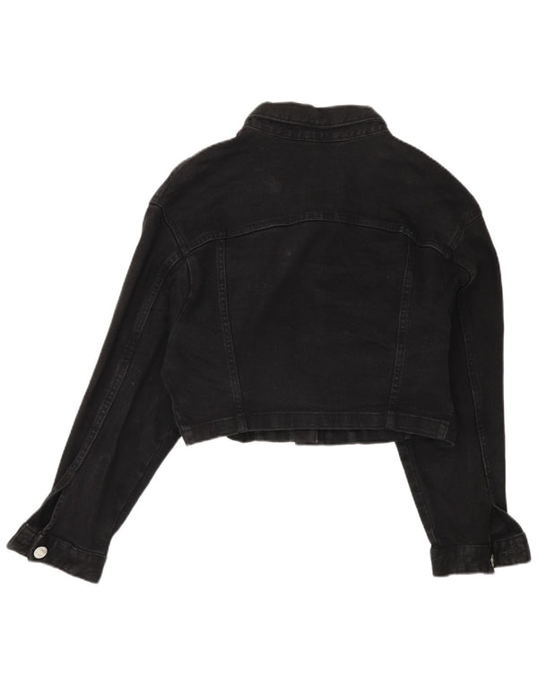 Zara Damen Crop Übergroße Jeansjacke UK 14 Medium Schwarz