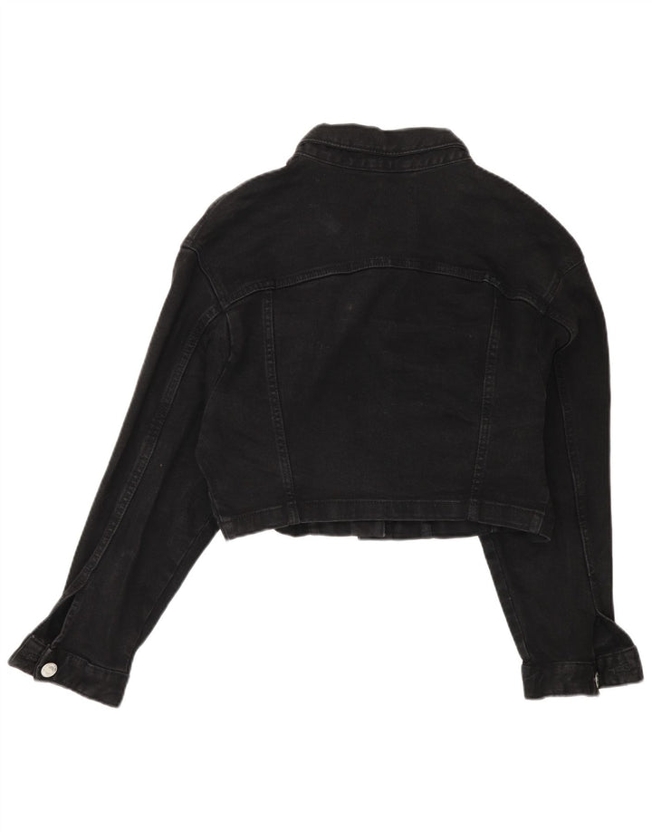 Zara Damen Crop Übergroße Jeansjacke UK 14 Medium Schwarz