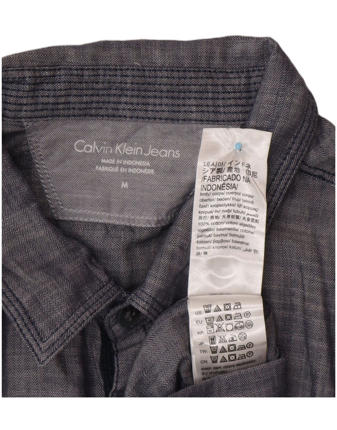 CALVIN KLEIN JEANS Herren Kurzarmhemd Medium Navy Blue Fischgrätenmuster