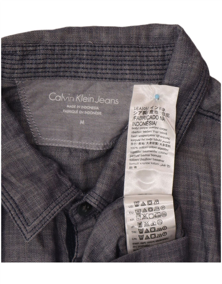 CALVIN KLEIN JEANS Herren Kurzarmhemd Medium Navy Blue Fischgrätenmuster