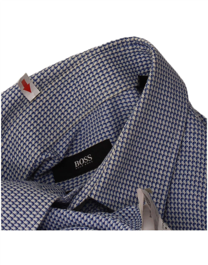 HUGO BOSS Herren-Hemd mit normaler Passform, Größe 44 17 1/2 XL, blaue Hahnentritt-Baumwolle