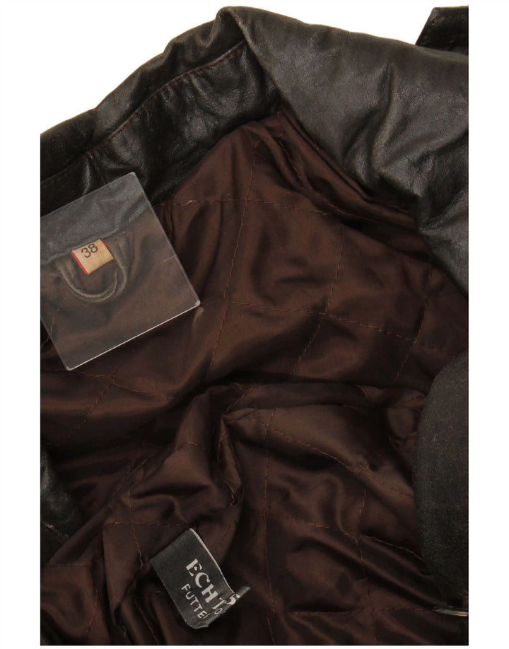 VINTAGE Damen Zweireihiger Ledermantel EU 38 Mittelbraunes Leder