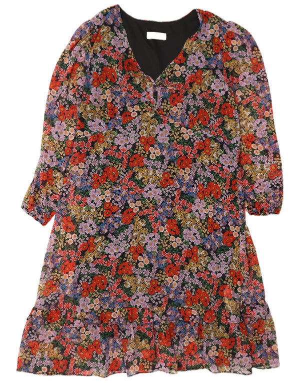 Wallis Damen Langarm-Stufenkleid UK 18 XL Mehrfarbig geblümt