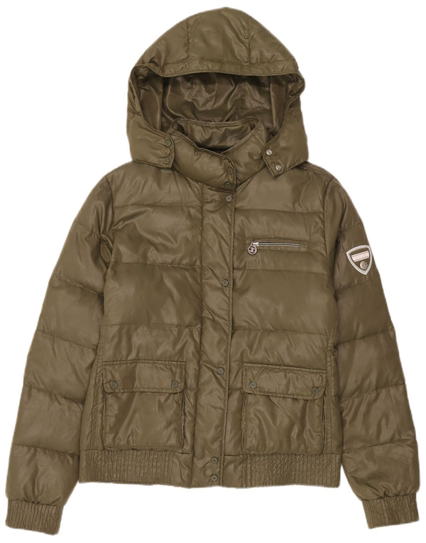 Champion Womens Hooded Wattierte Jacke UK 14 Medium Khaki Polyester