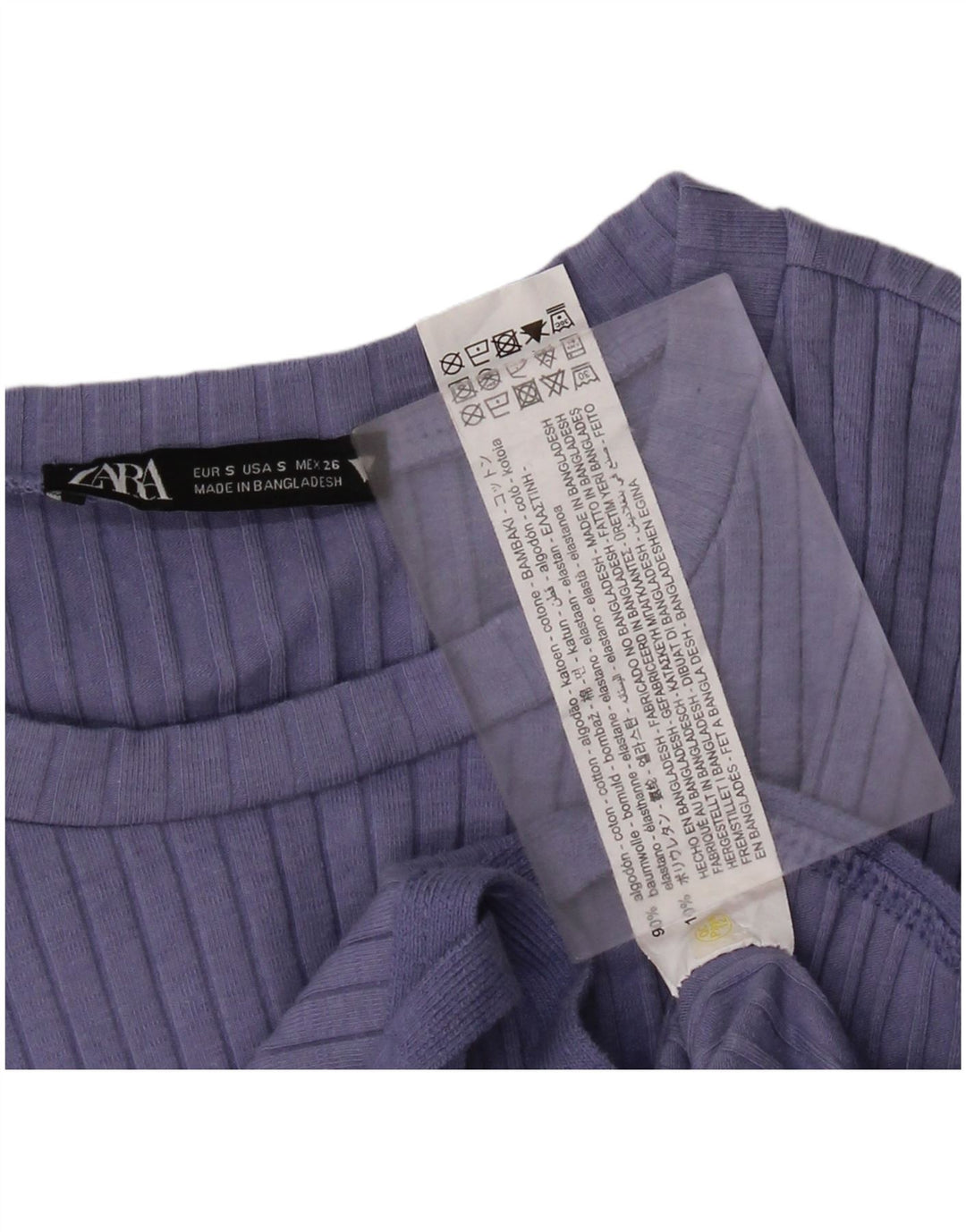 Zara Damen Crop Top Langarm UK 10 Small Blaue Baumwolle