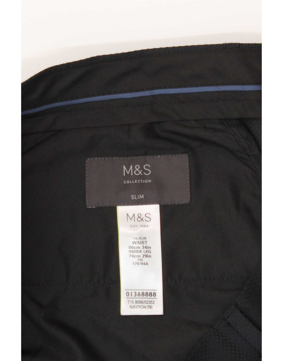 Marks & Spencer Herren Slim Fit Freizeithose W34 L29 Marineblau Polyester