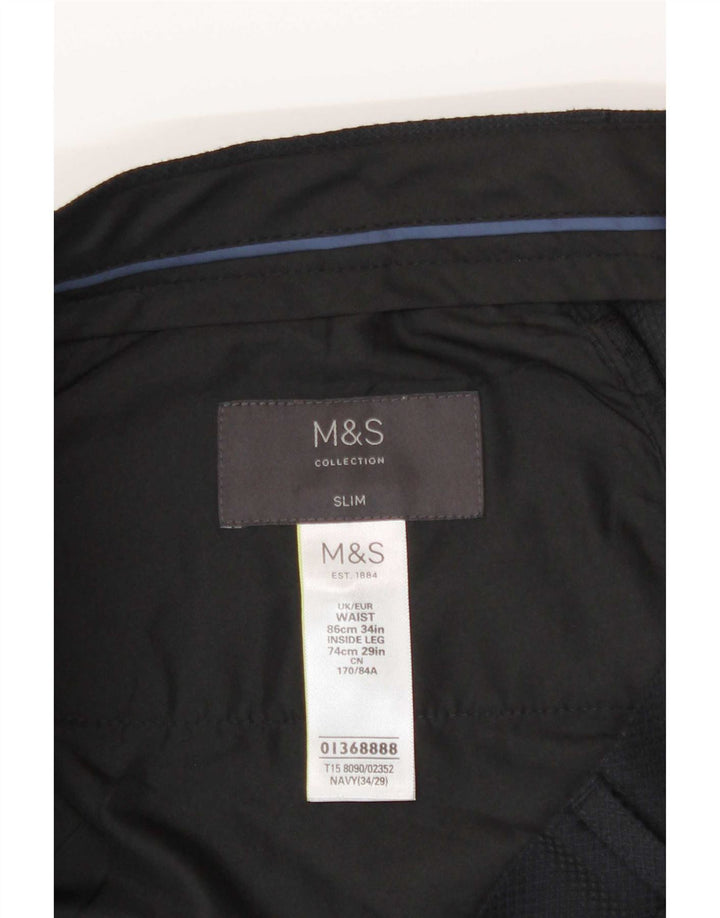 Marks & Spencer Herren Slim Fit Freizeithose W34 L29 Marineblau Polyester