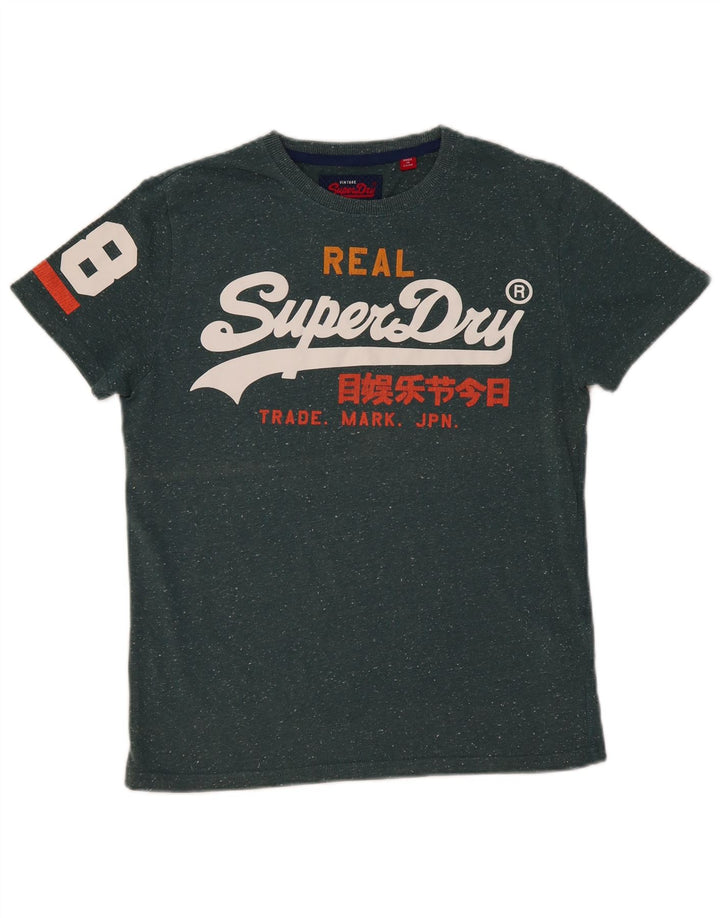 SUPERDRY Herren Grafik-T-Shirt-Oberteil aus mittelgrün gesprenkelter Baumwolle