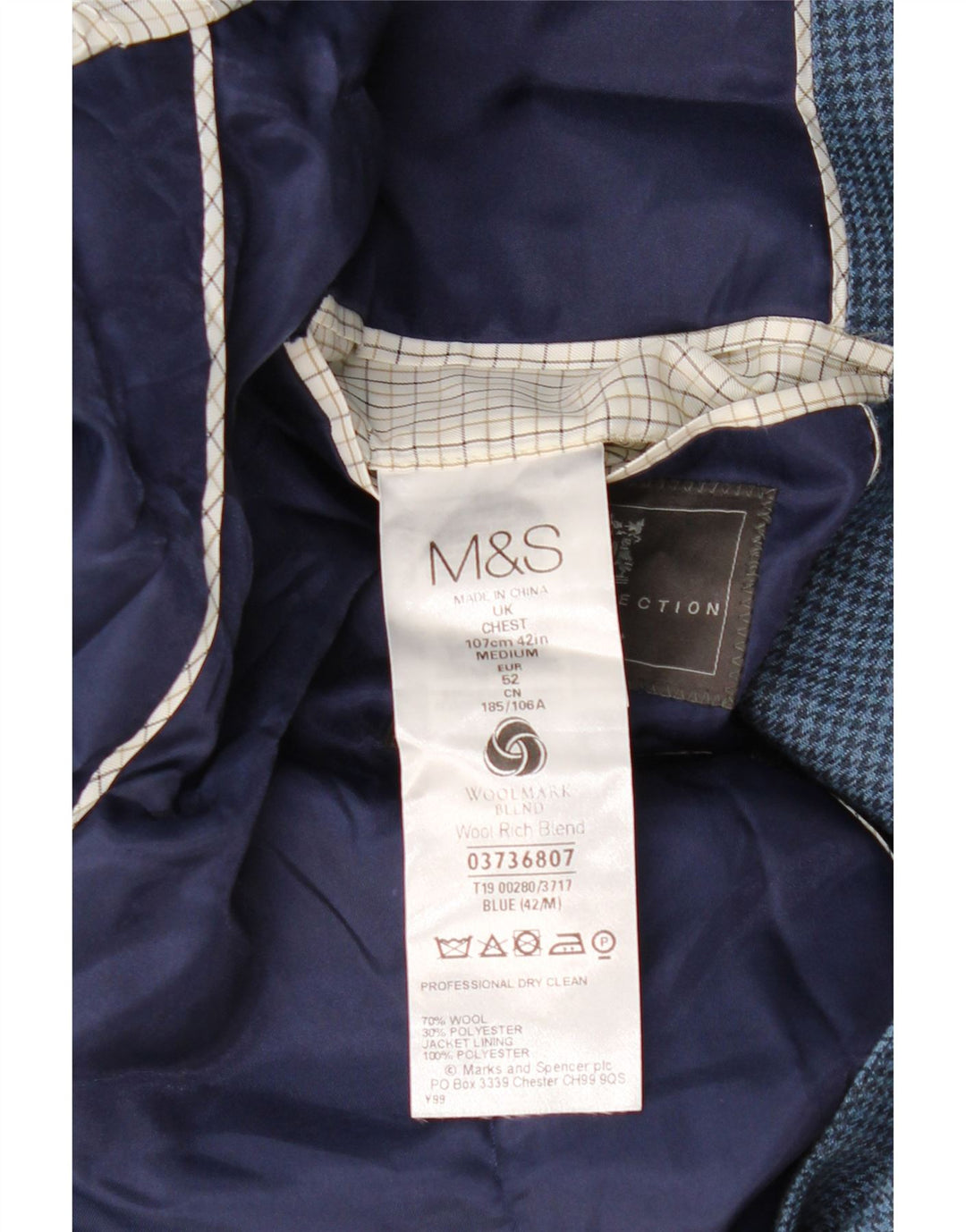 MARKS & SPENCER Herren-Blazer mit 2 Knöpfen, EU 52, XL, Marineblau mit Hahnentrittmuster