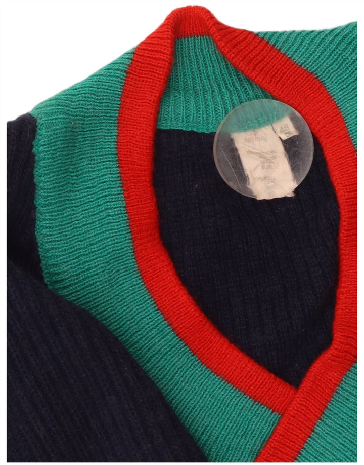 VINTAGE Damen Crop Pullover mit V-Ausschnitt IT 48/50 XL Marineblau gestreift