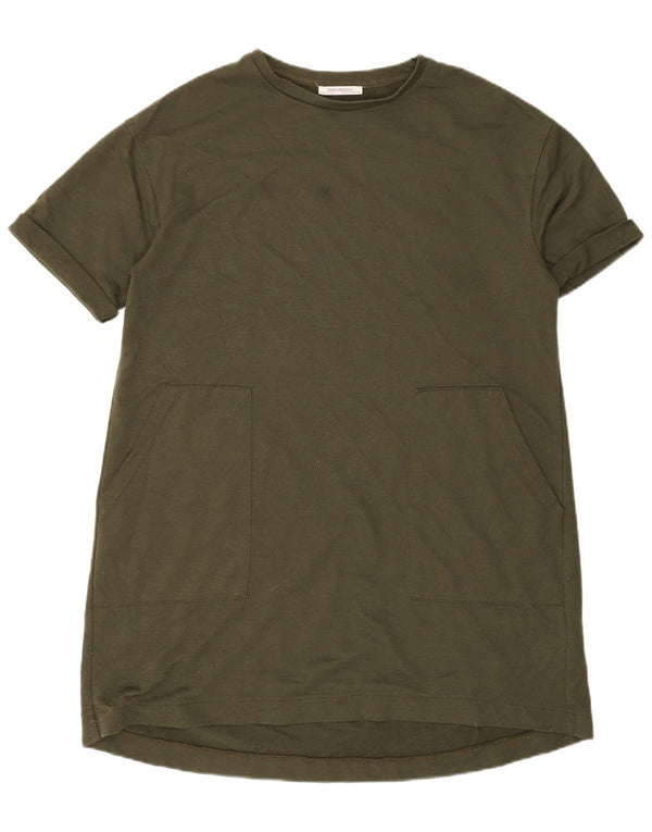 Zara Damen Trafaluc Kurzarm-Pulloverkleid UK 14 Medium Khaki
