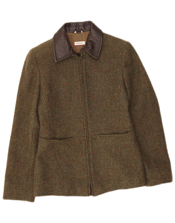 Max & Co. Damen-Blazerjacke mit durchgehendem Reißverschluss, Größe S, Khaki, Wolle