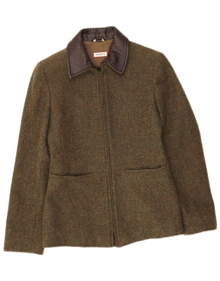 Max & Co. Damen-Blazerjacke mit durchgehendem Reißverschluss, Größe S, Khaki, Wolle