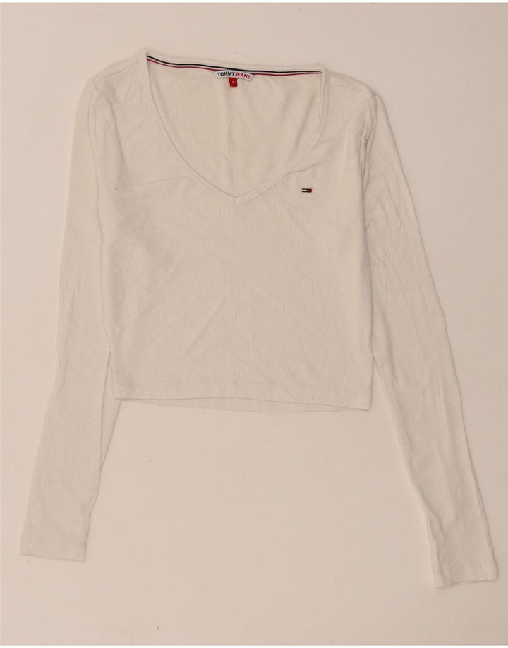 TOMMY HILFIGER Damen Crop Top Langarm UK 8 Small Weiß