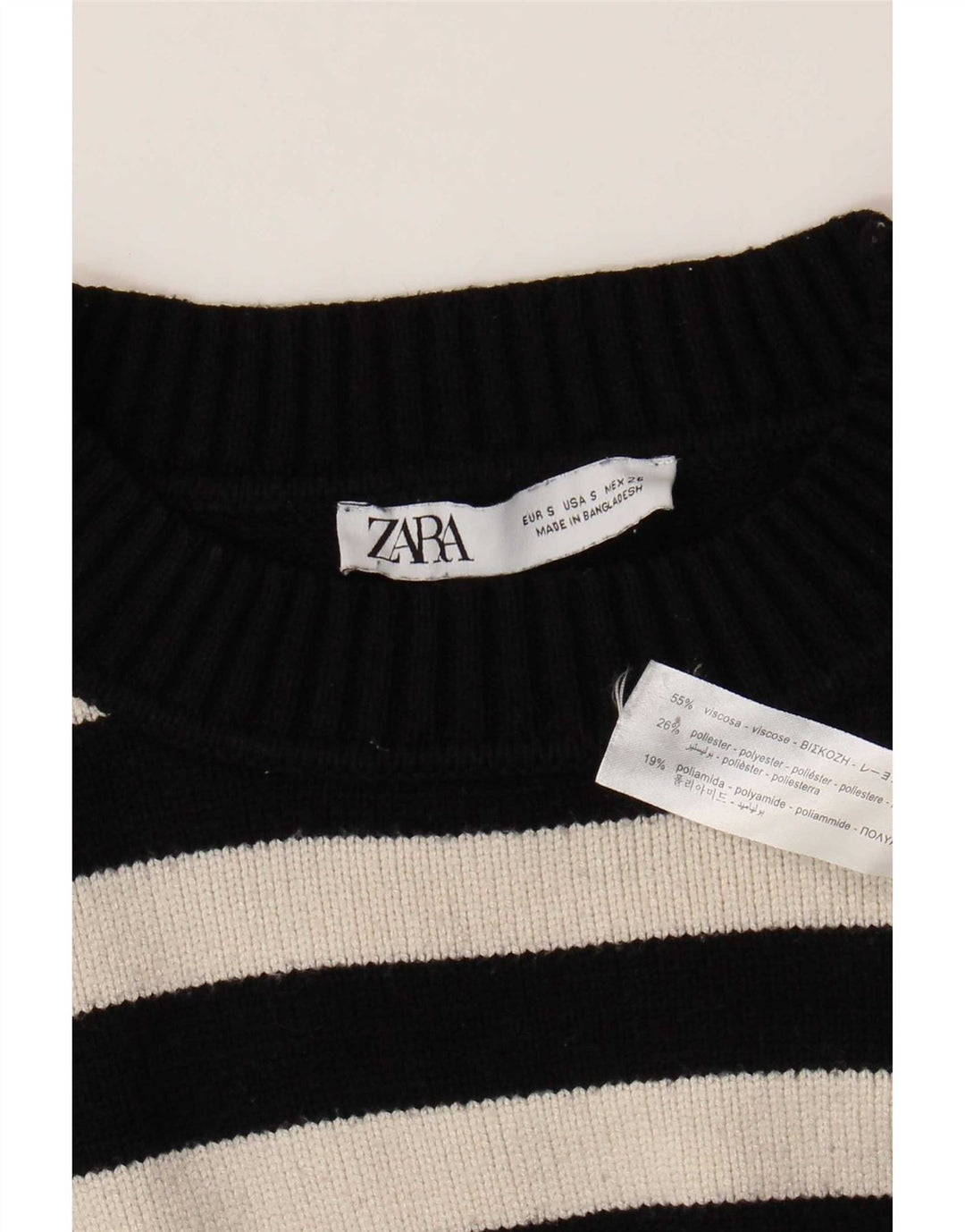 Zara Damen-Pullover mit Rollkragen, übergroß, Gr. 10, Größe S, Schwarz, gestreift