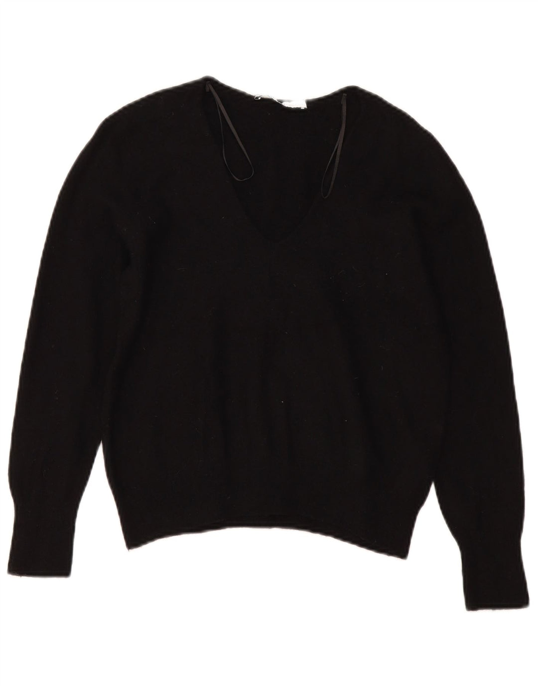 Zara Damen-Pullover mit V-Ausschnitt, Gr. 10, Größe S, schwarze Wolle