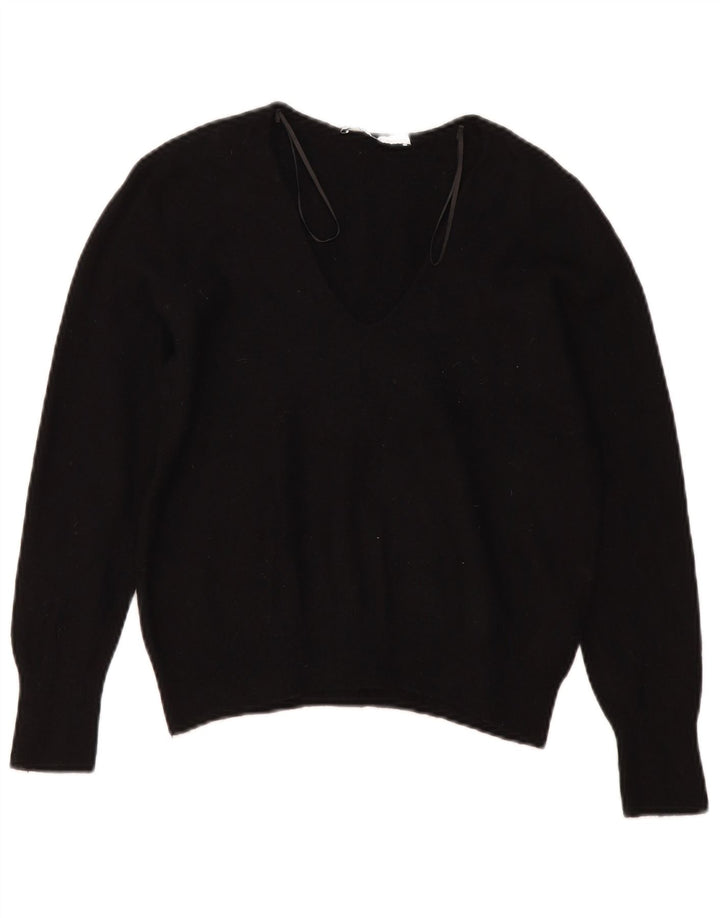 Zara Damen-Pullover mit V-Ausschnitt, Gr. 10, Größe S, schwarze Wolle
