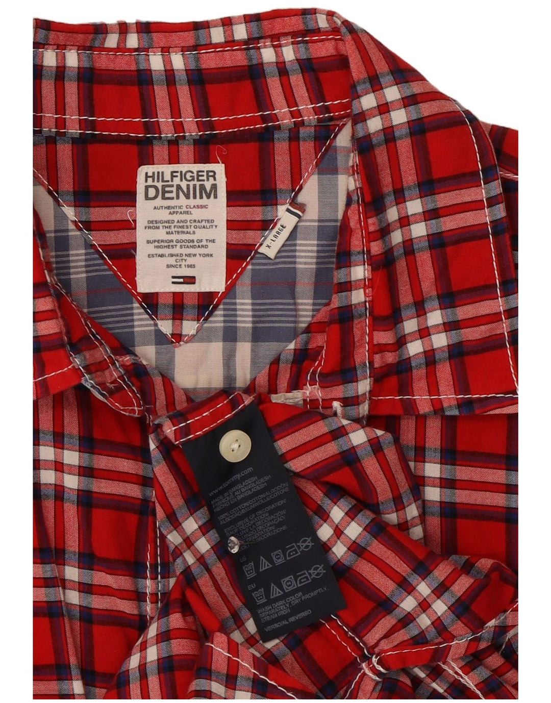 Tommy Hilfiger Herrenhemd XL, rot kariert, Baumwolle