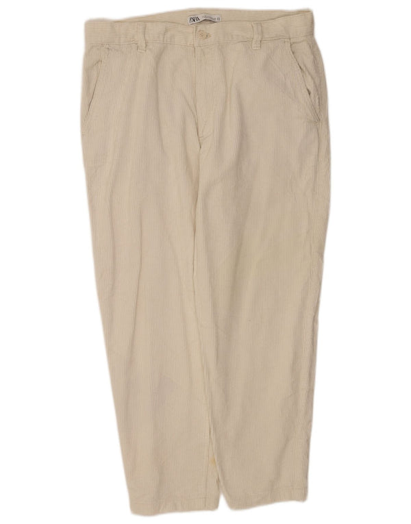 Zara Herren-Hose aus Cord, konisch zulaufend, EU 44, Größe L, W34, L26, gebrochenes Weiß, Baumwolle