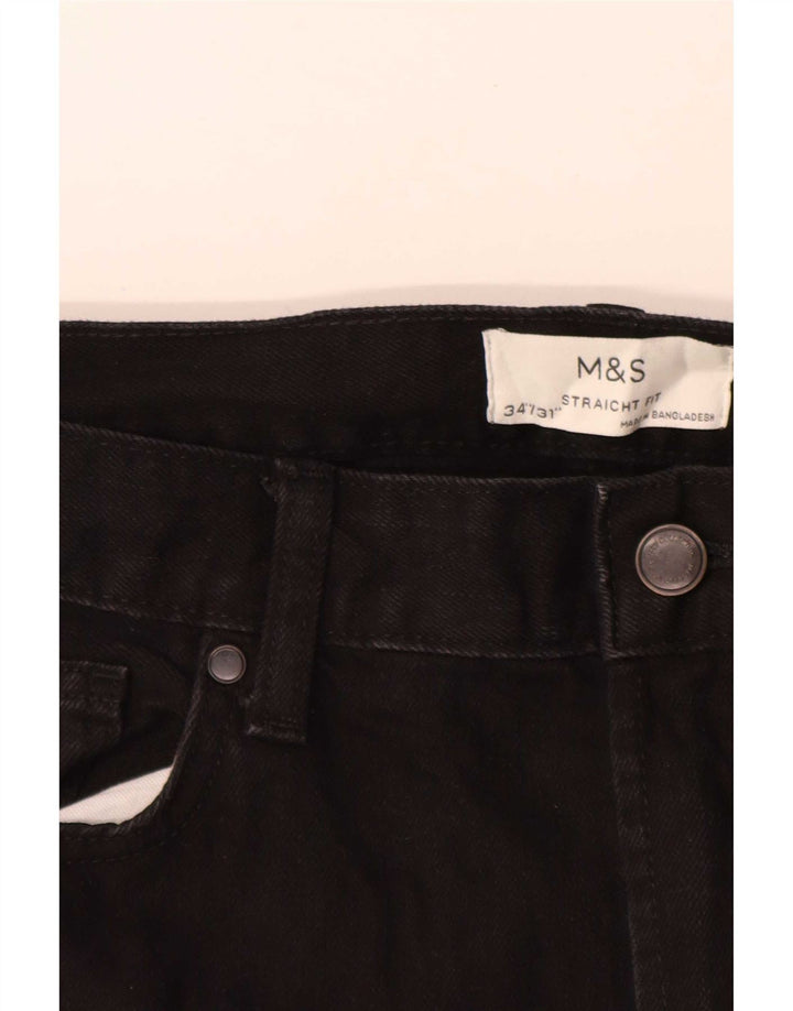 Marks & Spencer Herren Straight Jeans W34 L31 Schwarze Baumwolle