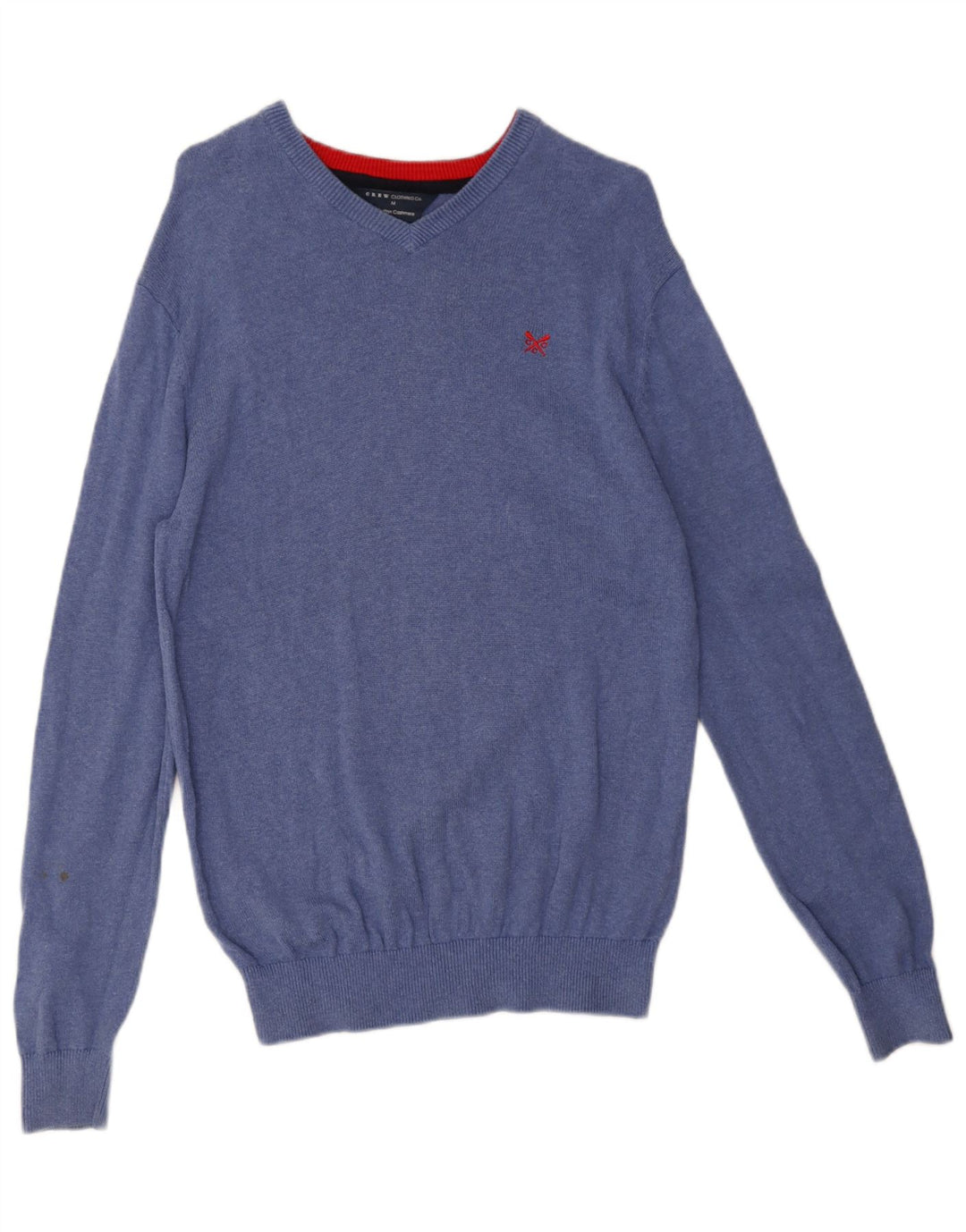 Crew Clothing Herren-Pullover mit V-Ausschnitt aus mittelblauer Baumwolle