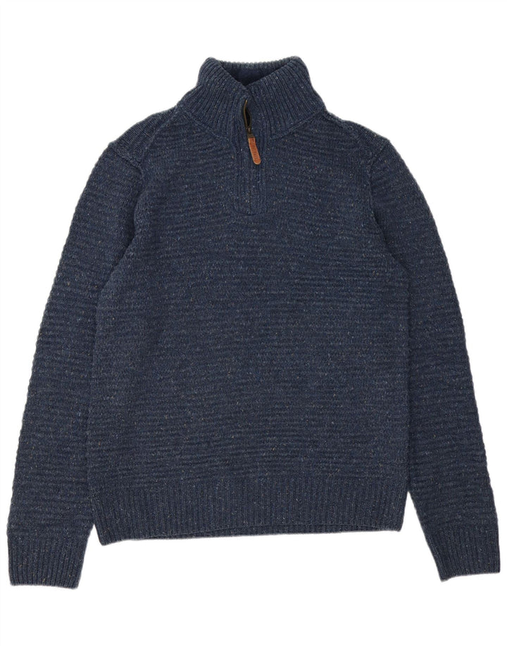 Fat Face Herren-Pullover mit Reißverschluss am Hals, mittelblaues Acryl