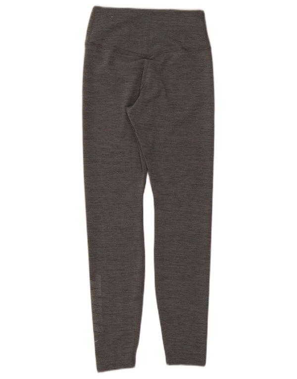 Nike Womens Dri Fit Graphic Leggings UK 4 XS Grey Flecked Polyester