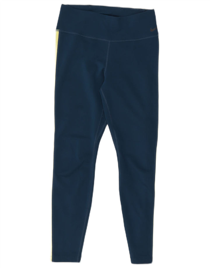 NIKE Womens Dri Fit Graphic Leggings UK 8 Small Blau Polyester
