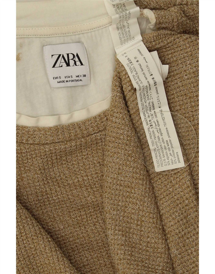 Zara Herren-Oberteil, langärmelig, klein, Beige, Baumwolle