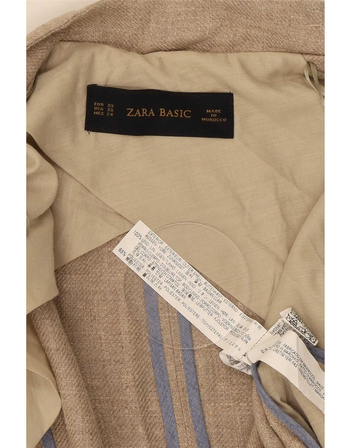 Zara Damen übergroße offene Blazerjacke UK 6 XS Beige Leinen