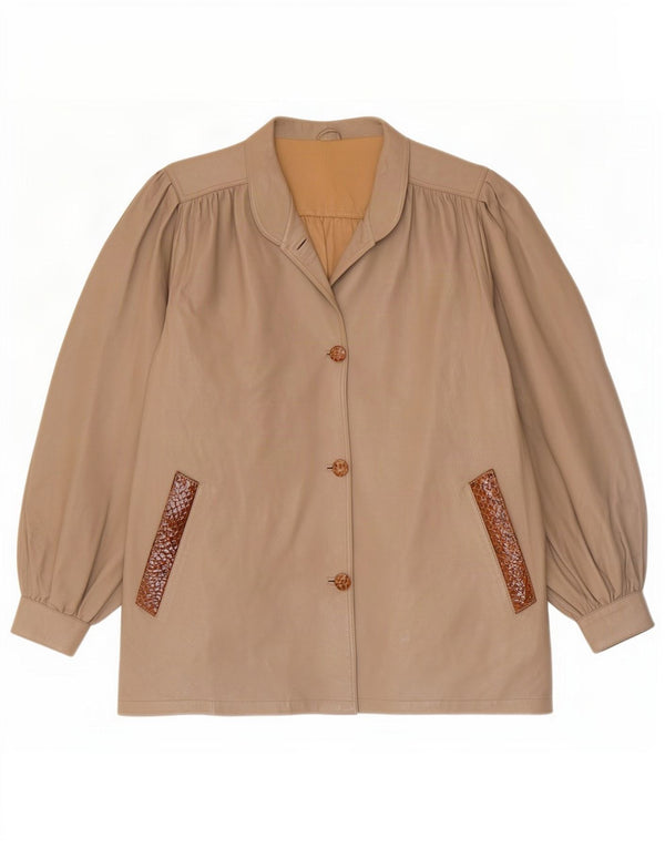 Lavorazione Artigiana Damen Lederjacke UK 14 Medium Beige Animal Print