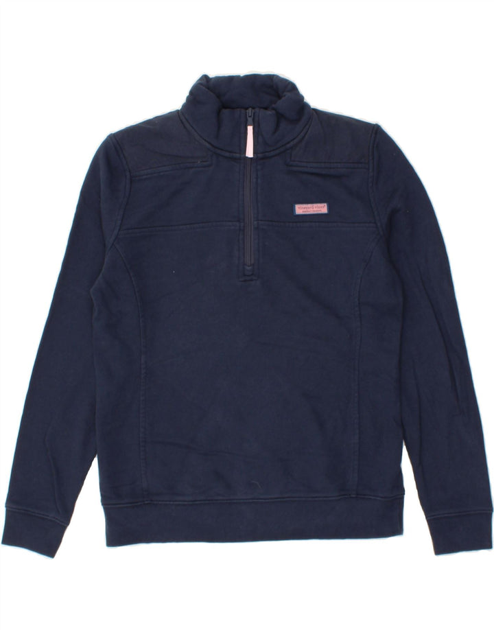 VINEYARD VINES Womens Zip Neck Sweatshirt Jumper UK 14 Medium Navy Blue Vintage Vineyard Vines and Second-Hand Vineyard Vines from Messina Hembry 