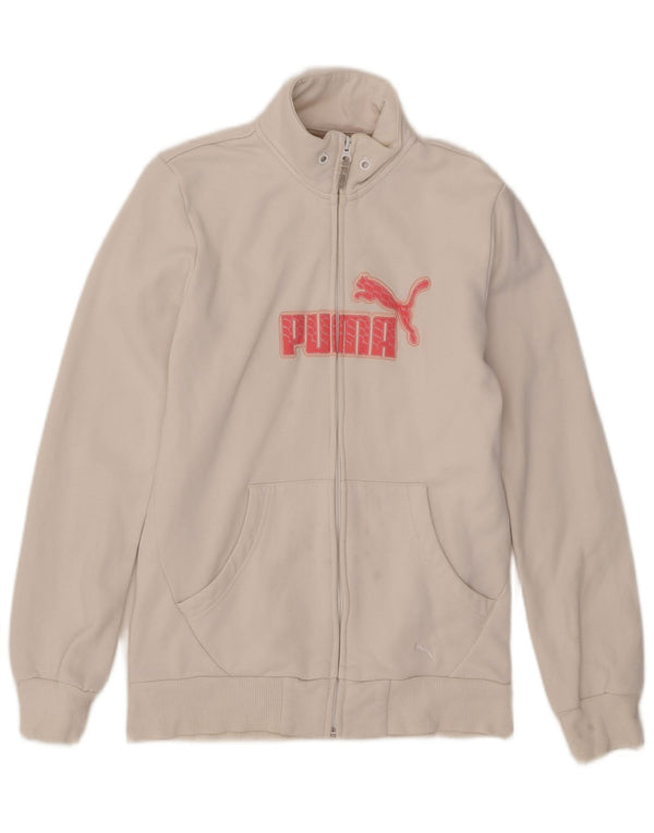 Puma Womens Graphic Trainingsanzug Top Jacke UK 12 Mittelweiße Baumwolle