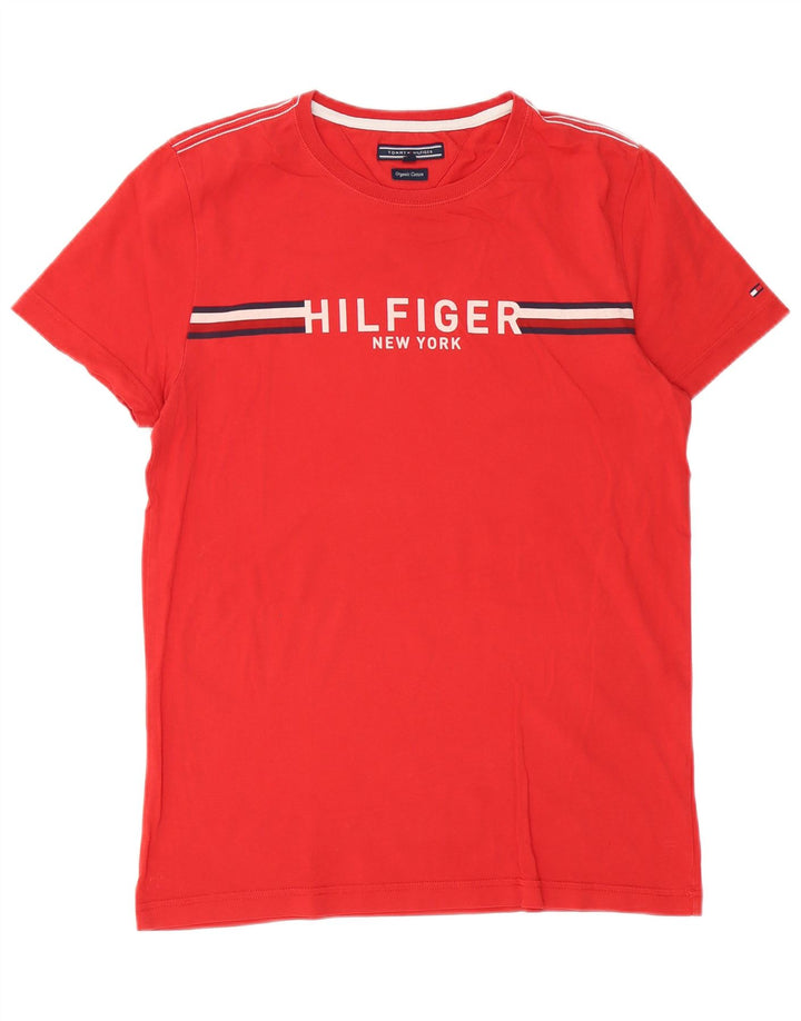Tommy Hilfiger Herren-T-Shirt mit Grafik, mittelrote Baumwolle