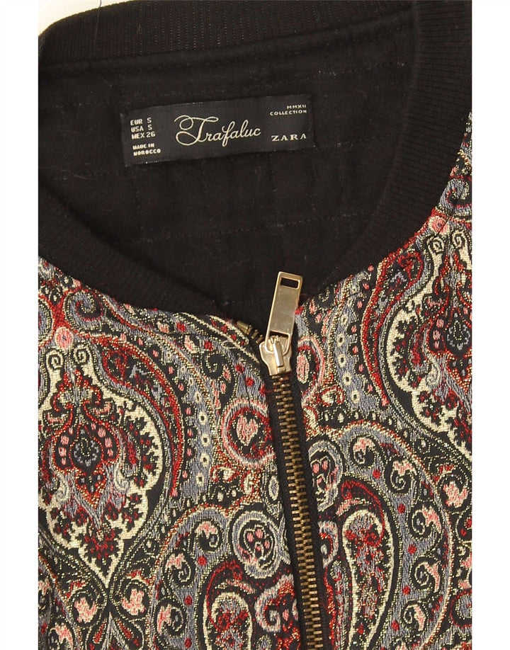 Zara Damen Crop Bomberjacke UK 10 Small Mehrfarbig Paisley