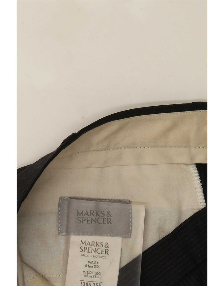 Marks & Spencer Herren-Anzughose mit Pegged-Anzug, W36 L33, schwarzes Nadelstreifen-Polyester