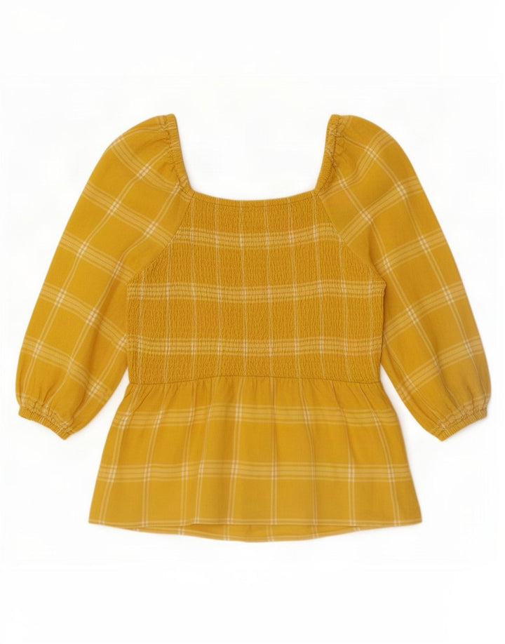 Marks & Spencer Damen-Blusenoberteil mit 3/4-Ärmeln, UK-Gr. 14, mittelgelb kariert