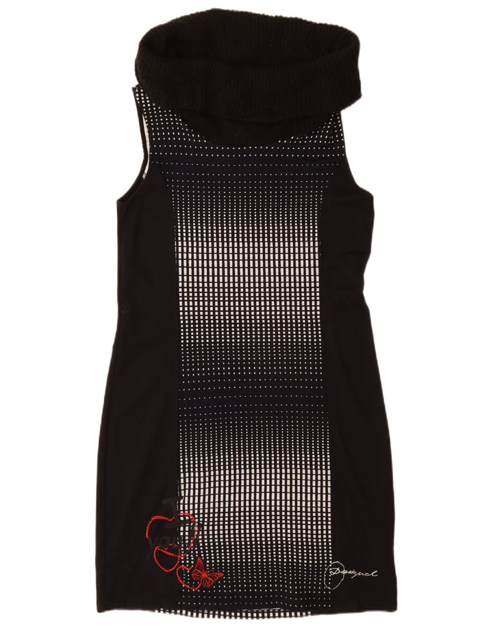 Desigual Damen Rollkragen-Etuikleid UK 14 Große schwarze geometrische Viskose