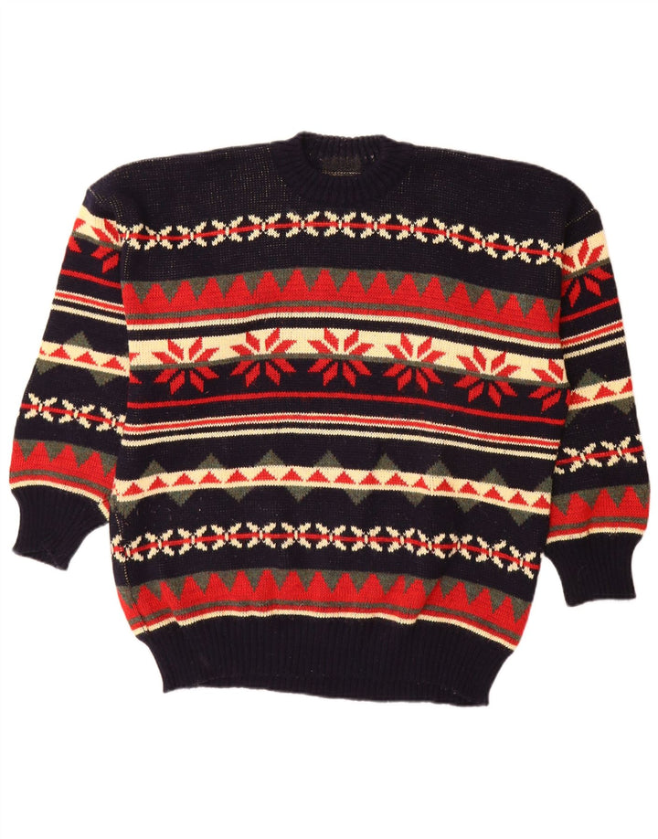 Vintage Herren Pullover mit Rundhalsausschnitt, groß, mehrfarbig, Fair Isle