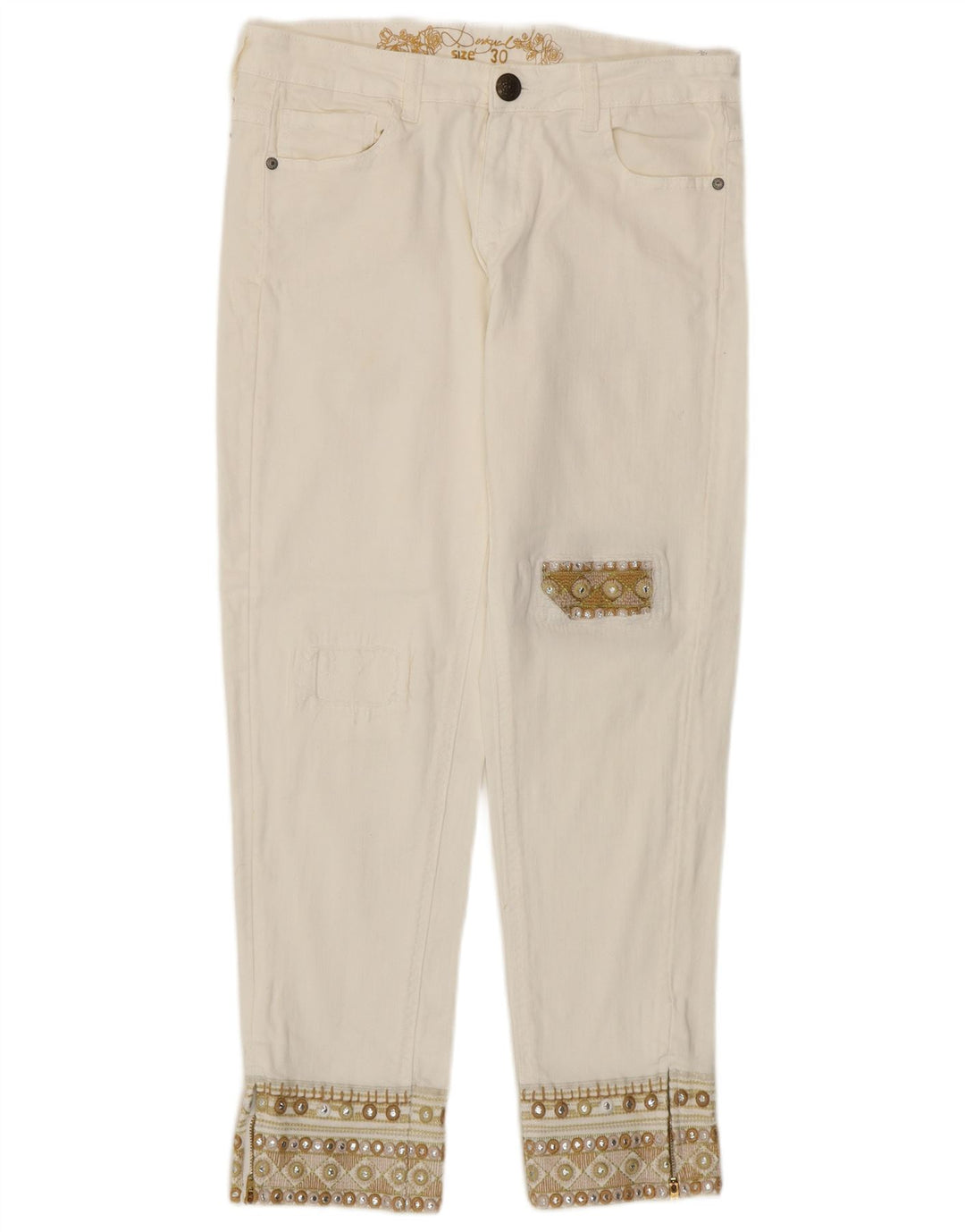 Desigual Damen Tapered Jeans W30 L27 Weiße Baumwolle