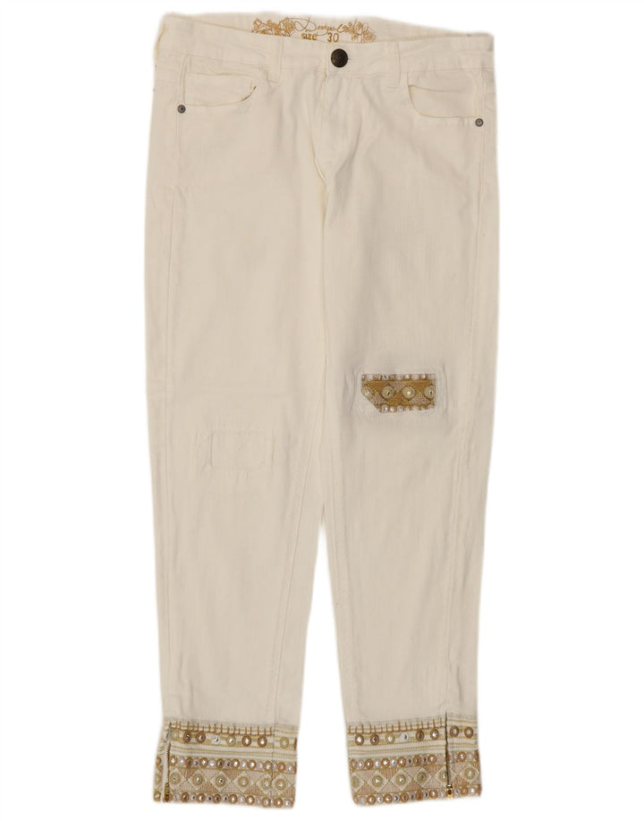 Desigual Damen Tapered Jeans W30 L27 Weiße Baumwolle
