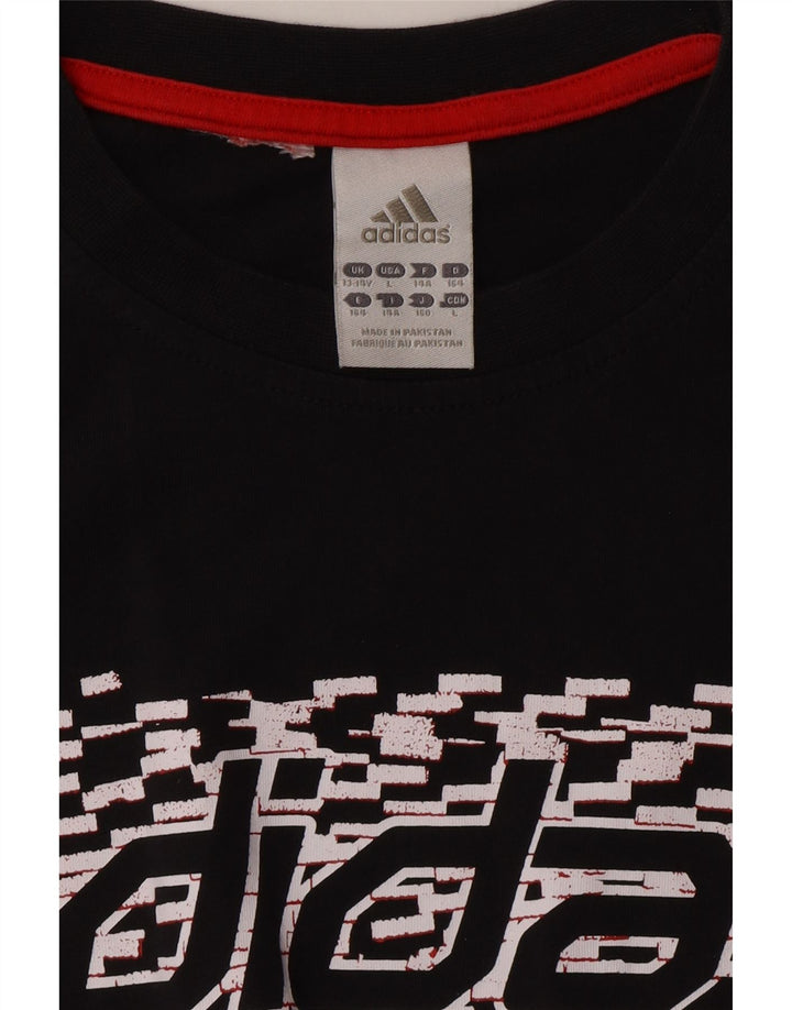 ADIDAS Boys Graphic T-Shirt Top 13-14 Years Black Vintage Adidas and Second-Hand Adidas from Messina Hembry 