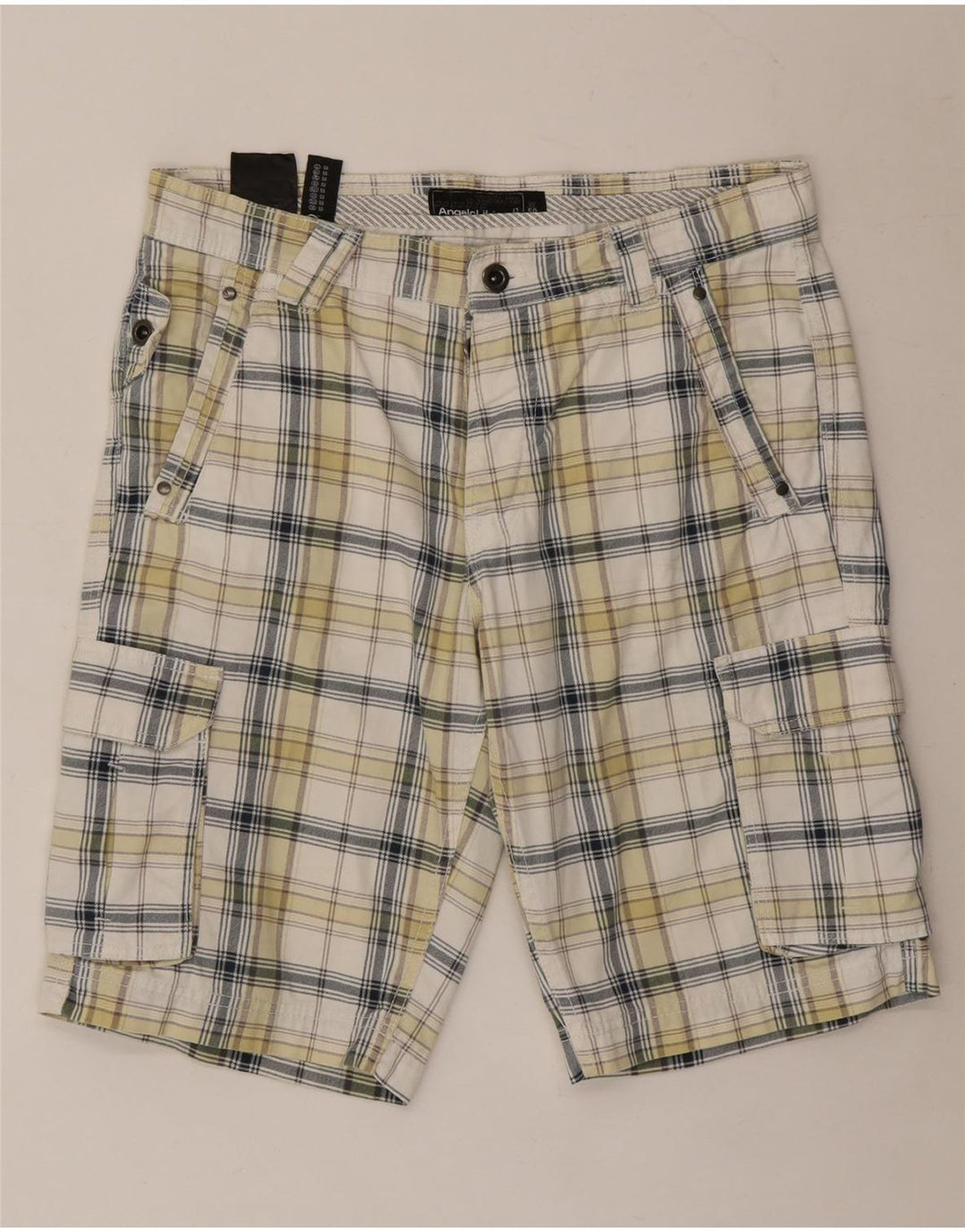 Angelo Litrico Herren Cargoshorts IT 50 Large W34 Weiß karierte Baumwolle