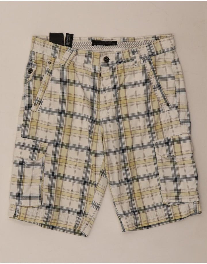 Angelo Litrico Herren Cargoshorts IT 50 Large W34 Weiß karierte Baumwolle