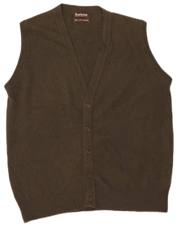 Barbour Herren ärmelloser Cardigan-Pullover, große Khaki-Wolle