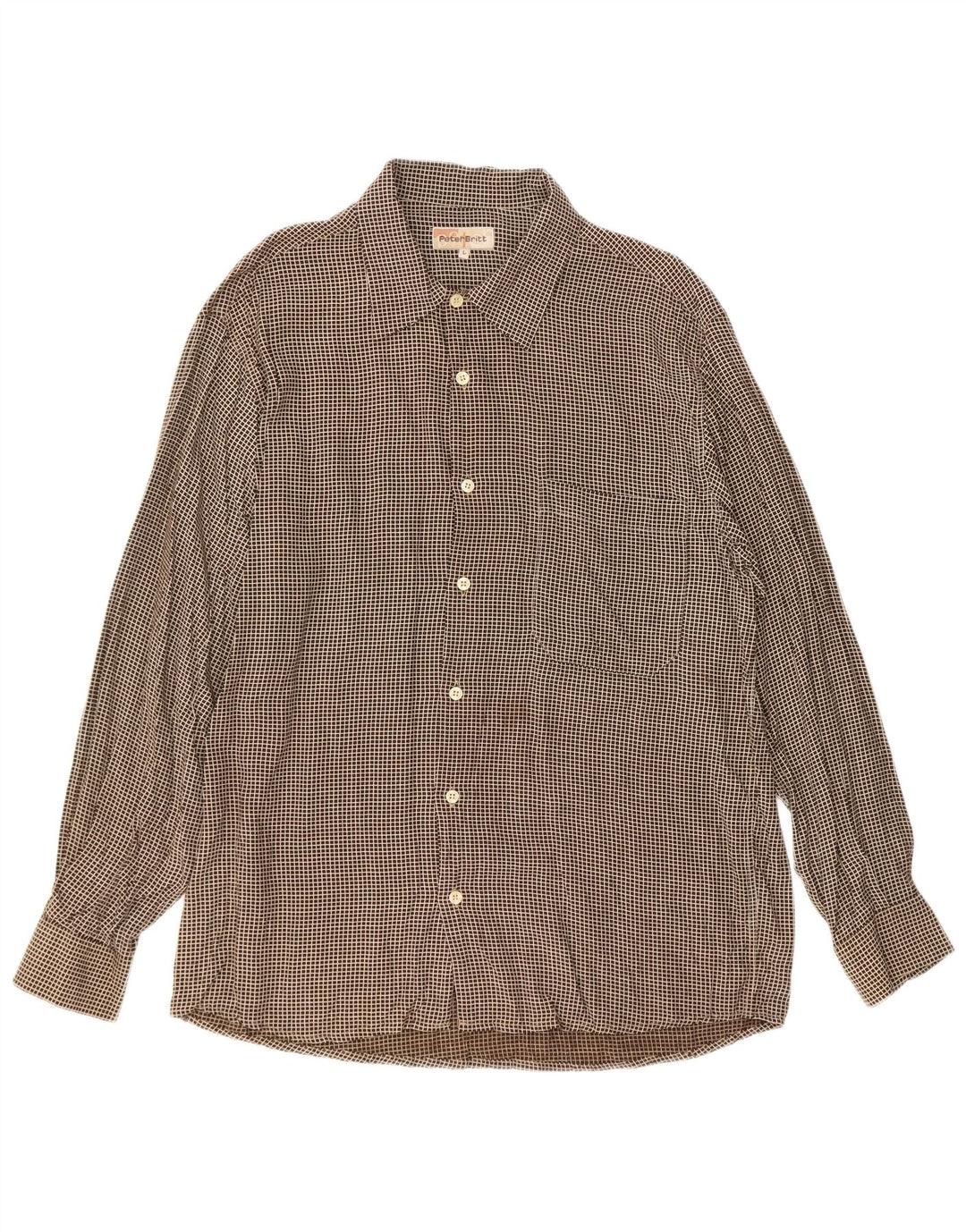VINTAGE Mens Shirt Large Brown Check Viscose